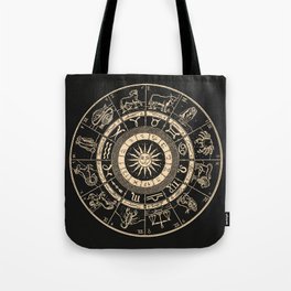 Vintage Zodiac & Astrology Chart | Charcoal & Gold Tote Bag