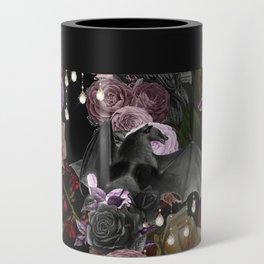 Vintage Floral Gothic and Bat Halloween Can Cooler