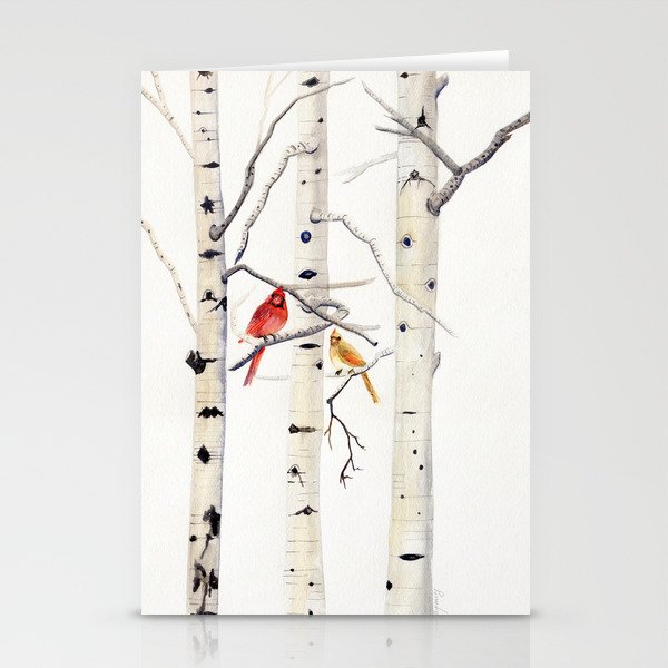 Birch Trees and Cardinal Stationery Cards