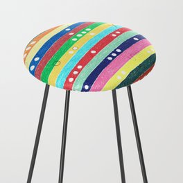 Abstract geometric colorful grid colored pencil whimsical original drawing of mysterious stripes. Counter Stool
