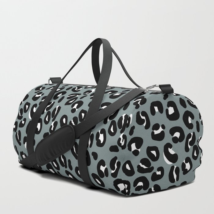 Grey and Black Leopard Spots Animal Print Pattern Duffle Bag by