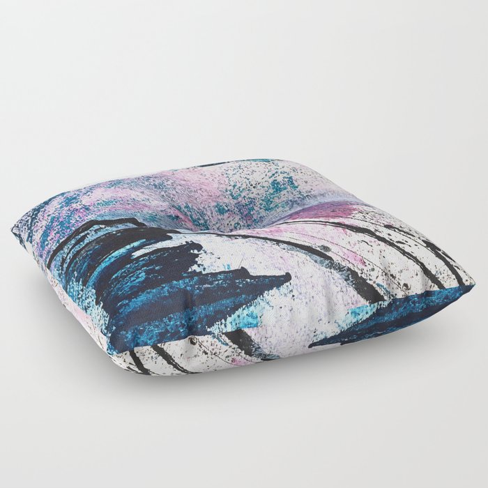 Breathe [5]: colorful abstract in black, blue, purple, gold and white Floor Pillow