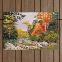 Autumn tints & foliage in the White Mountains, New Hampshire landscape nature painting by Marianne North Outdoor Rug
