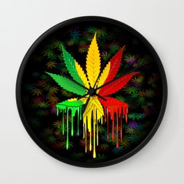 Marijuana Leaf Rasta Colors Dripping Paint Wall Clock