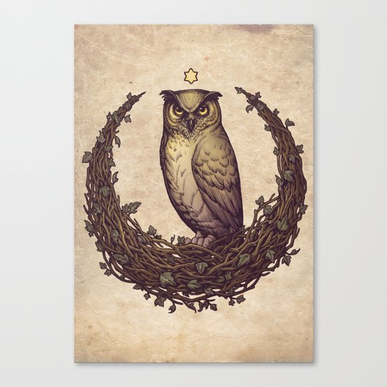 Owl Hedera Moon Canvas Print