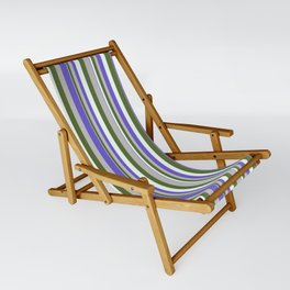 [ Thumbnail: Grey, Slate Blue, Mint Cream & Dark Olive Green Colored Stripes/Lines Pattern Sling Chair ]