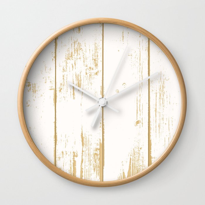 Rustic Wooden Texture White And Gold Antique Wood Wall Clock By
