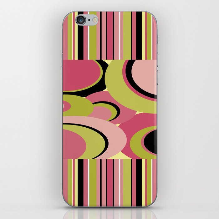 Contemporary Circles and Stripes Pattern in Hot Pink Neon Green and Black iPhone Skin