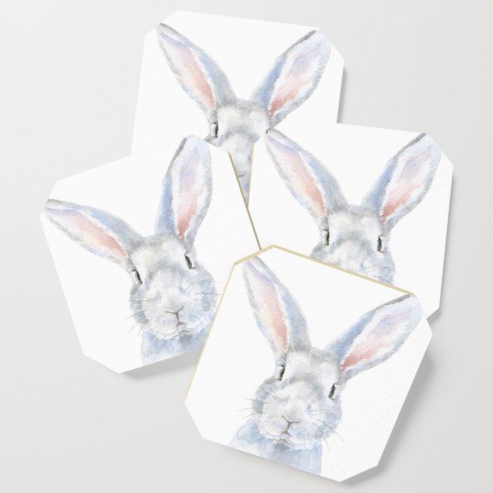 Gray Bunny Rabbit Watercolor Painting Coaster By Susanwindsor