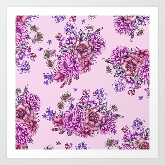 Pink Vintage Florals Art Print