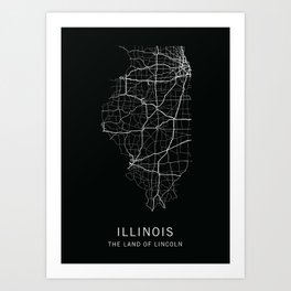 Illinois State Road Map Art Print | Chicagoauroa, Interstate, Rainystate, Rockford, Inlandempire, Highways, Landoflincoln, Road, Map, Illinois 