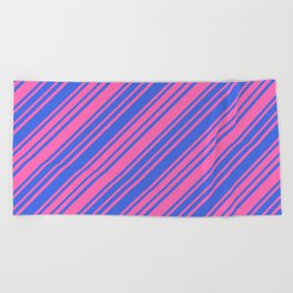 [ Thumbnail: Hot Pink and Royal Blue Colored Lines/Stripes Pattern Beach Towel ]