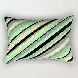 [ Thumbnail: Eye-catching Dark Sea Green, Pale Goldenrod, Green, Black, and Gray Colored Stripes Pattern Rectangular Pillow ]