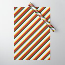 [ Thumbnail: Lavender, Yellow, Red & Dark Green Colored Striped/Lined Pattern Wrapping Paper ]