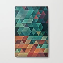 0006 // Teal/Orange Triangles Metal Print | Teal, Isometrics, Illustration, Graphicdesign, Graphic Design, Isometric, Cubes, Geometry, 3D, Warm 
