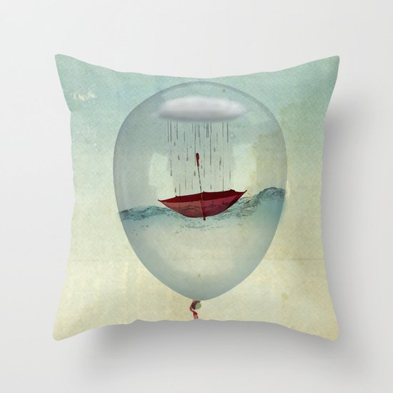 embracing the rain in a bubble Throw Pillow