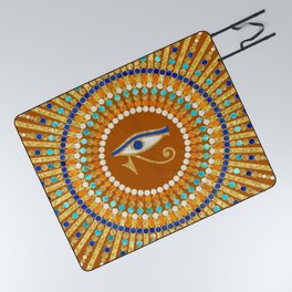 Eye of Thoth with Mandala Inspired By Ancient Egyptian Necklace Picnic Blanket