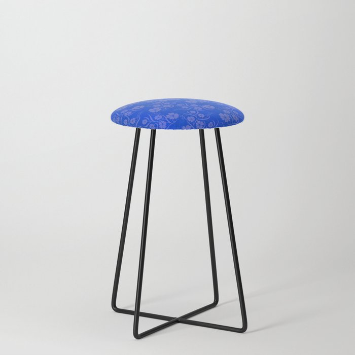 Blue White Silk Metallic Floral Modern Collection Counter Stool