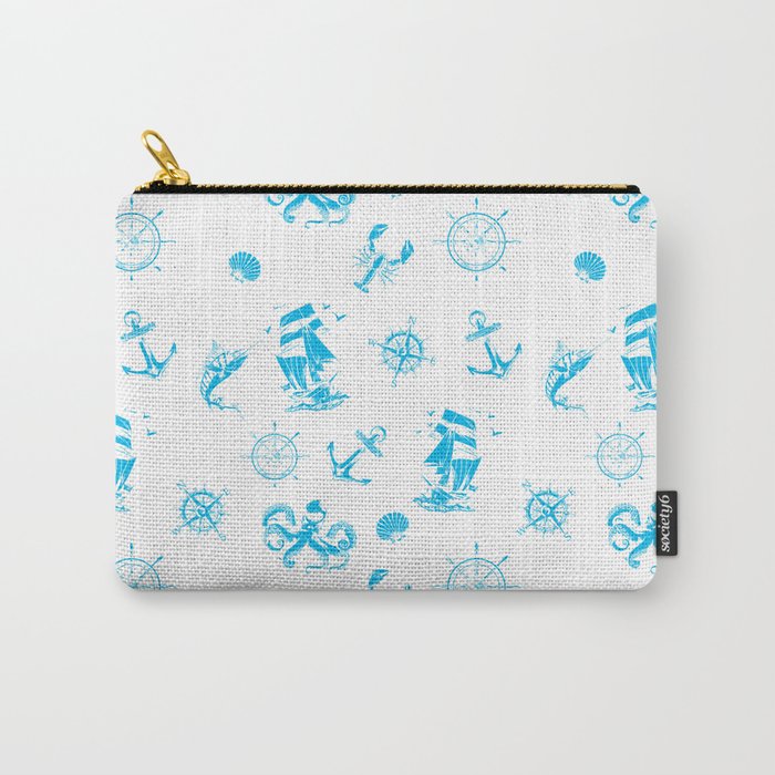 Turquoise Silhouettes Of Vintage Nautical Pattern Carry-All Pouch
