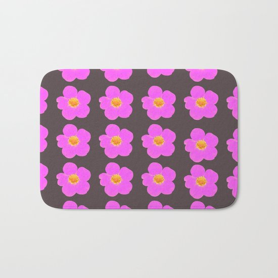 Tiny pink retro flowers on a dark grey background - #Society6 #buyart Bath Mat