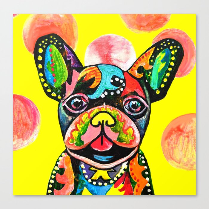 Society6 ケース Bulldog Pop Art - How Bout A Kiss French Bulldog Pop Art Canvas | Luxury Art Canvas