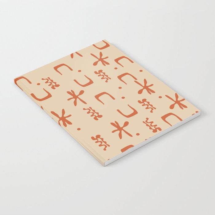 Organic Hieroglyph Abstract Pattern in Mid Mod Burnt Orange and Beige Notebook