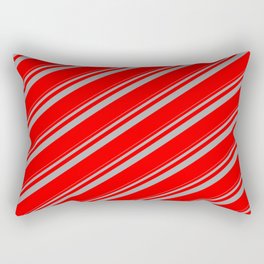 [ Thumbnail: Dark Grey and Red Colored Lined Pattern Rectangular Pillow ]