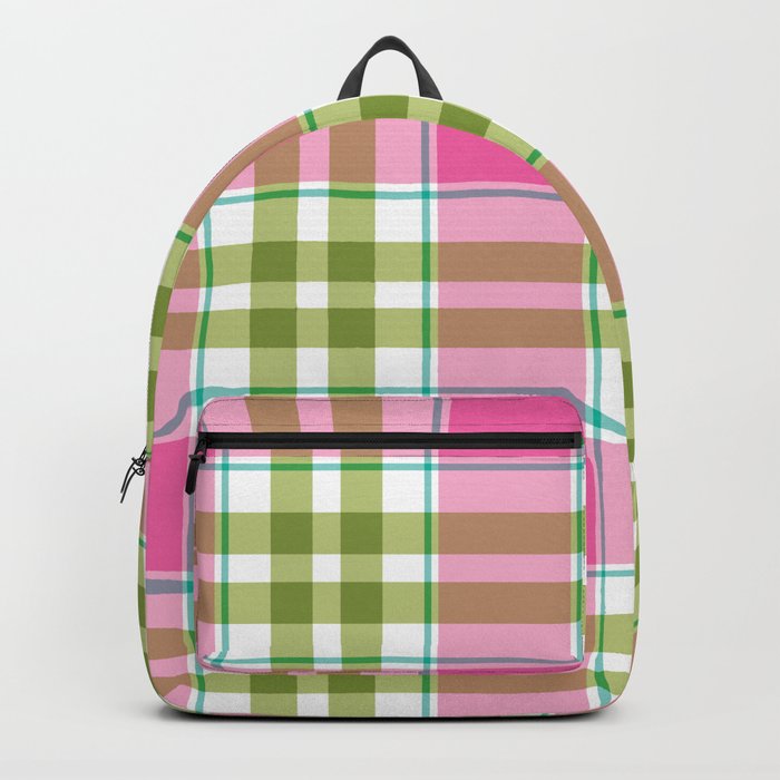 Green plaid store backpack