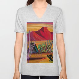 Cactus Garden Sunset Square V Neck T Shirt