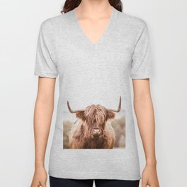 Highland Cow in a Field Southern V Neck T Shirt