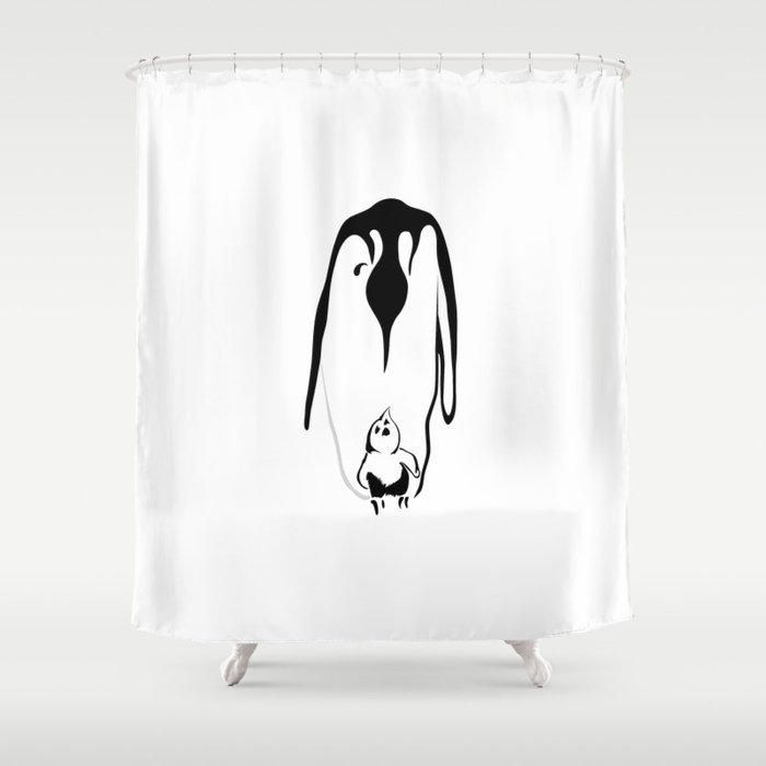 Penquin mother with her baby Shower Curtain