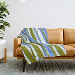 [ Thumbnail: Mint Cream, Green & Cornflower Blue Colored Striped/Lined Pattern Throw Blanket ]