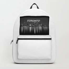 Toronto Canada Nighttime Skyline over Water Black and White Backpack