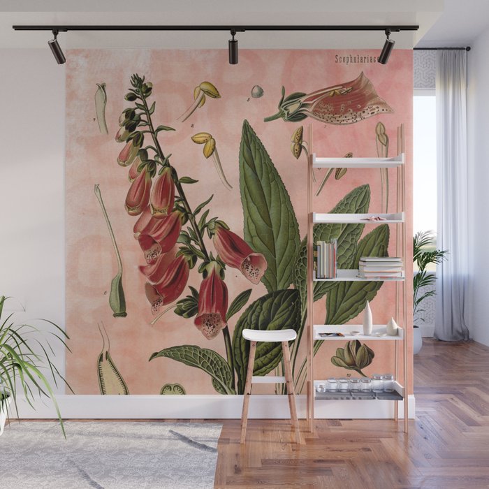 Vintage Botanical Illustration Collage Foxgloves Digitalis