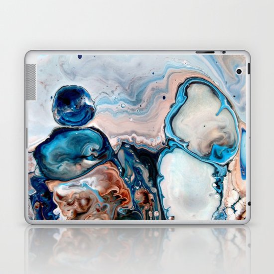 Blue Abstract Acrylic Painting Fluid Technique Close Up Laptop