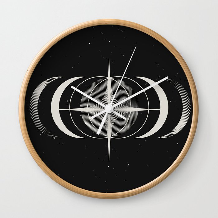 Moon Phases Geometry Black Wall Clock