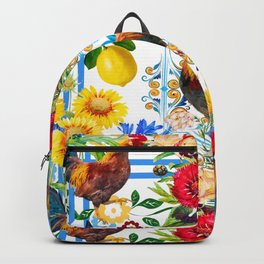 Rooster,farm,birds ,citrus,lemons,folklore pattern  Backpack