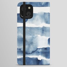 Bold Abstract blue watercolor lines iPhone Wallet Case