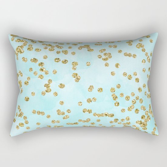 Sparkling gold glitter confetti on aqua ocean blue watercolor background-Luxury pattern on #Society6 Rectangular Pillow