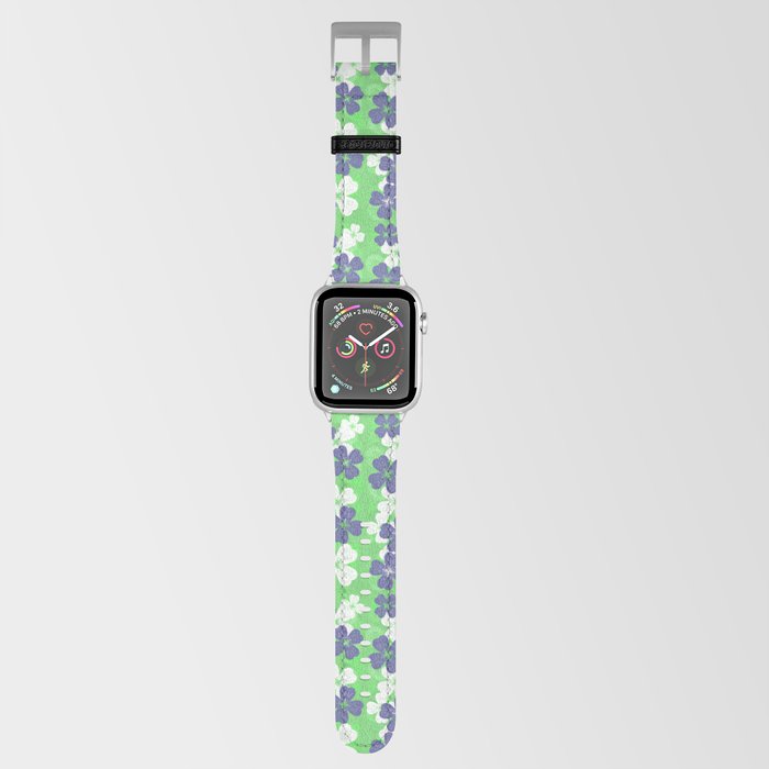 Retro Desert Flowers Periwinkle on Green Apple Watch Band