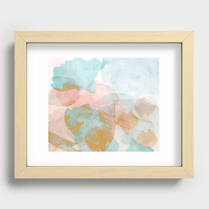 Watercolor Blue Pink gold clouds Recessed Framed Print