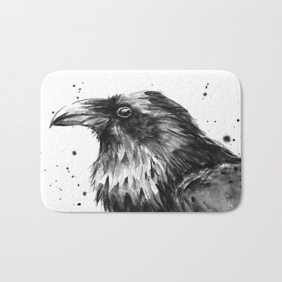 Raven Watercolor Bird Animal Bath Mat