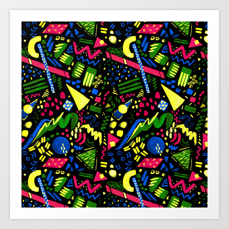 Postmodern Watercolor Abstract Surf Print In Primary Black Art Print By Elliottdesignfactory Society6