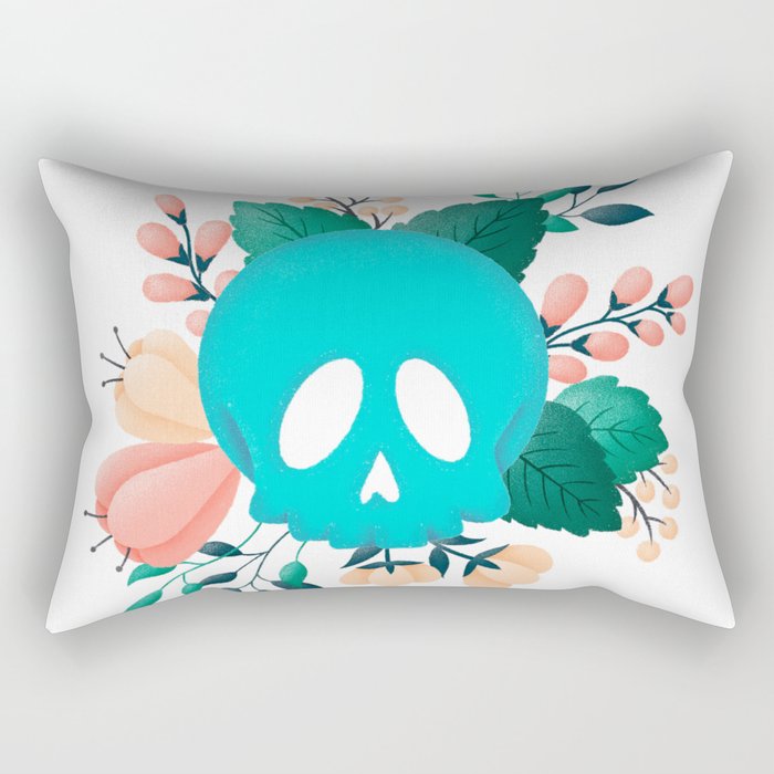 Teal Skull with Floral Adornment Rectangular Pillow