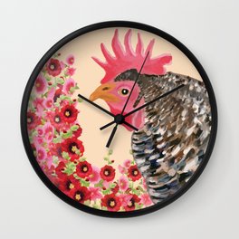 Plymouth Barred Rock Chicken in Flowers Wall Clock