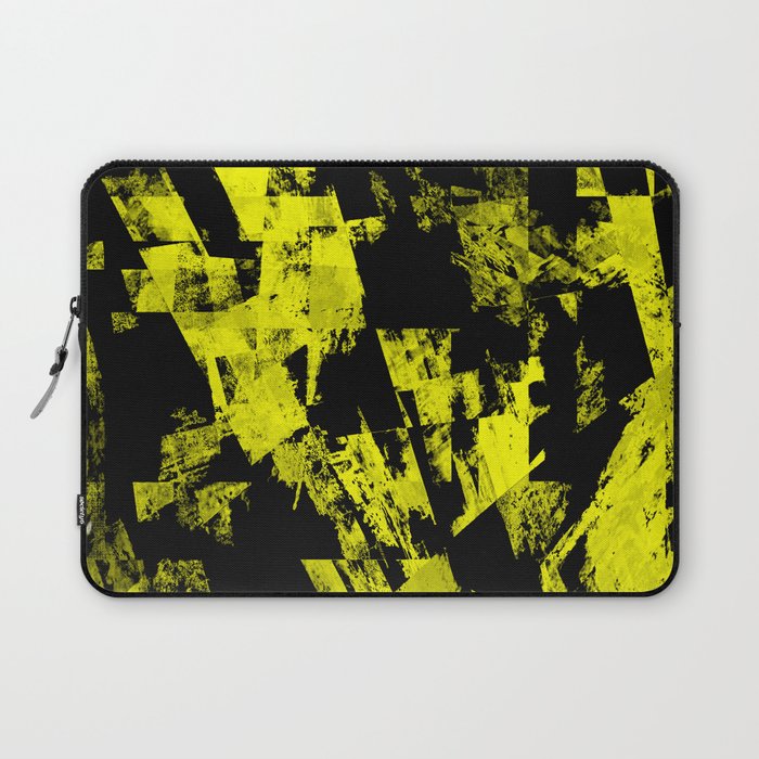 Fractured Warning - Black and yellow, abstract, textured painting Laptop Sleeve