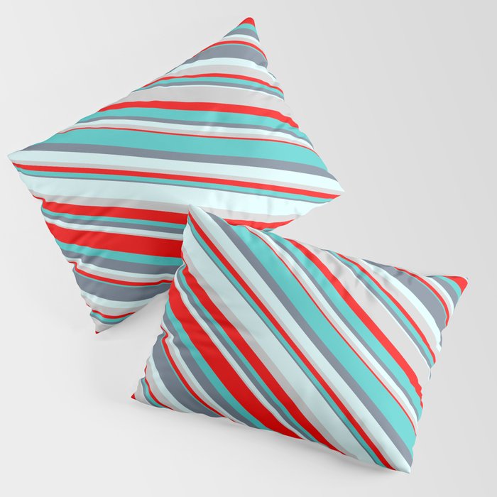 Colorful Light Grey, Red, Turquoise, Slate Gray & Light Cyan Colored Pattern of Stripes Pillow Sham