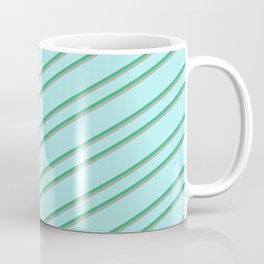 [ Thumbnail: Turquoise, Sea Green, and Dark Grey Colored Striped Pattern Coffee Mug ]