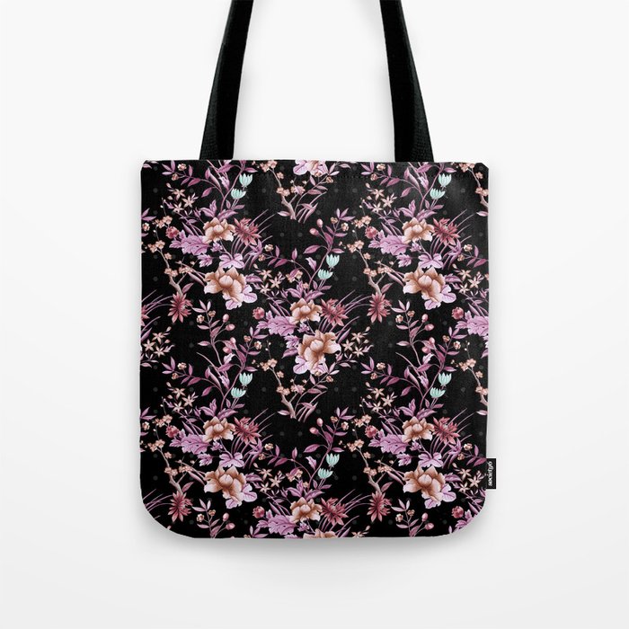 Chinoiserie Flowers and Dots Pattern Jewel Tones Tote Bag