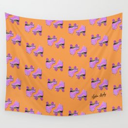 Roller skates purple- orange background Wall Tapestry